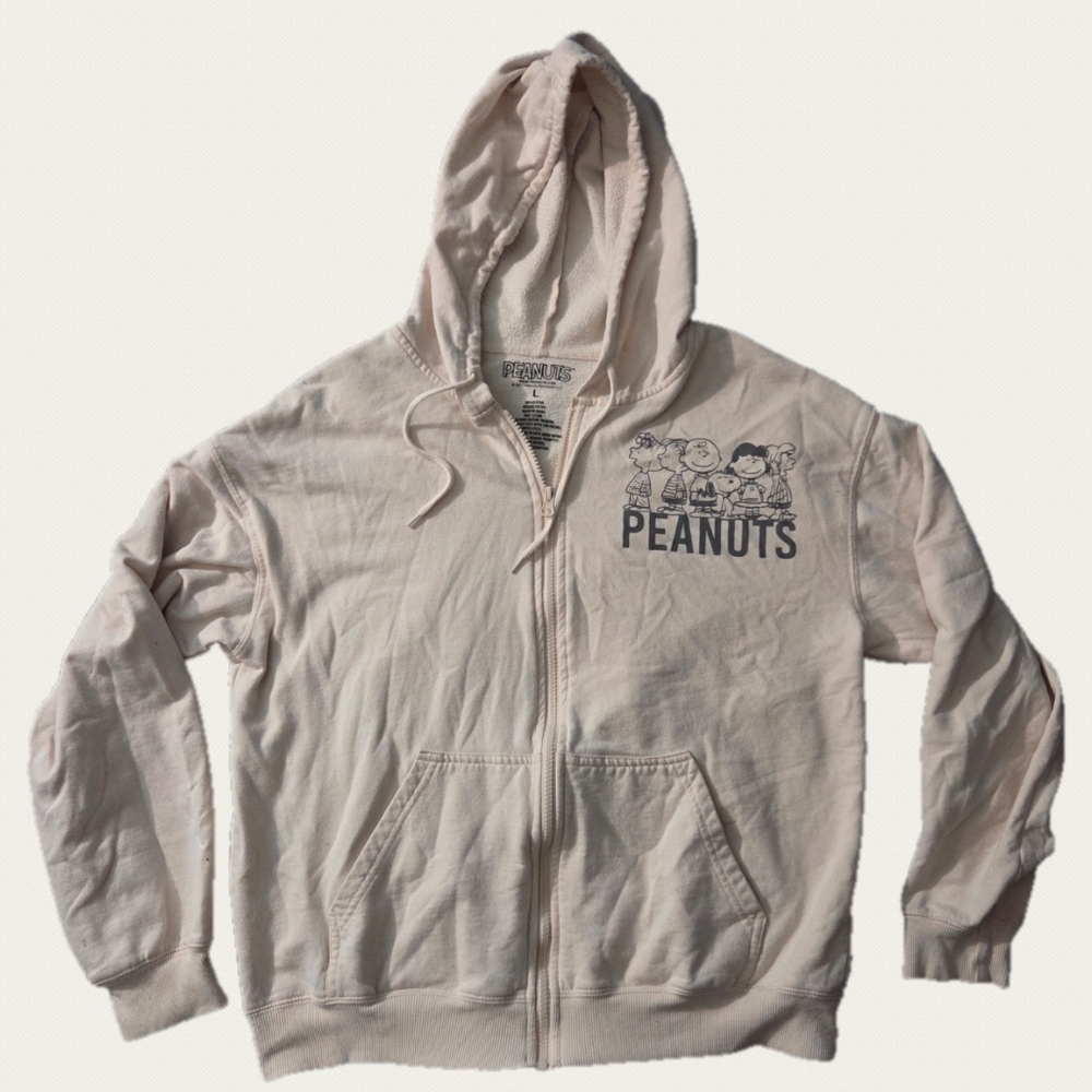 Vintage Peanuts Charlie Brown Snoopy Lucy Graphic Unisex Cream Size L Hoodie